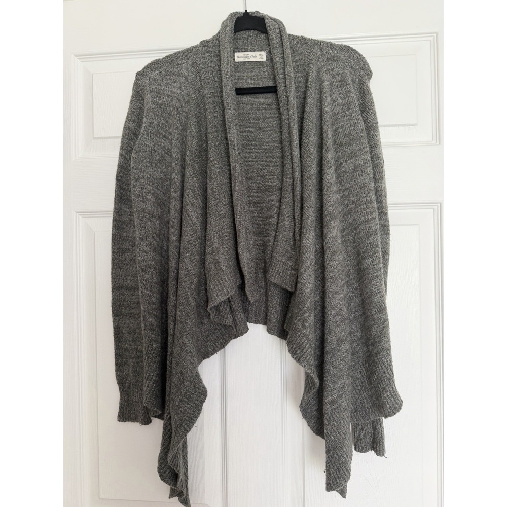 Abercrombie & Fitch Gray Waterfall Draped Cardigan Sweater Wool‎ Blend Women M/L